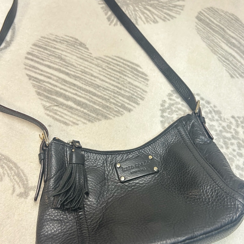 kate spade new york black pebbled leather cross body polka dot interior
